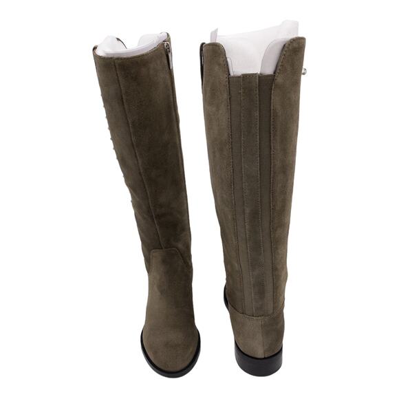 Marc Fisher Sage Green Secrit Suede Tall  Studded Wide Calf Low Heel Boots 5 - Picture 4 of 9